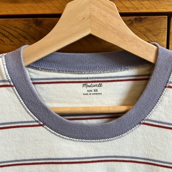 Madewell Striped Crewneck Sweater - Cream and Purple - Picture 4 of 7